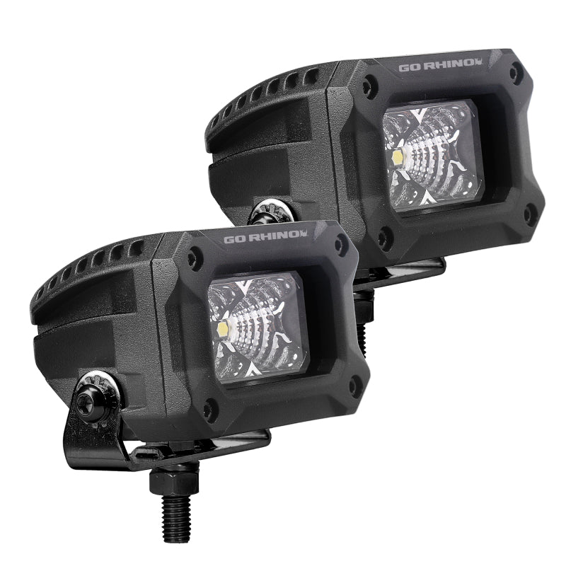Go Rhino 751003023FBS Xplor Bright Series Rectangle LED Flood Light Kit (Surface/Thread Std Mnt) 3x2 - Blk (Pair)
