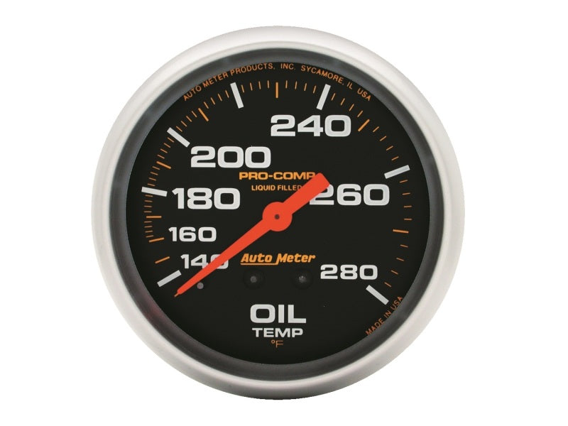 AutoMeter 5443 Autometer Liquid Filled Mechanical 66.7mm 140-280 deg F Oil Termperature Gauge Includes 12 ft Tubing