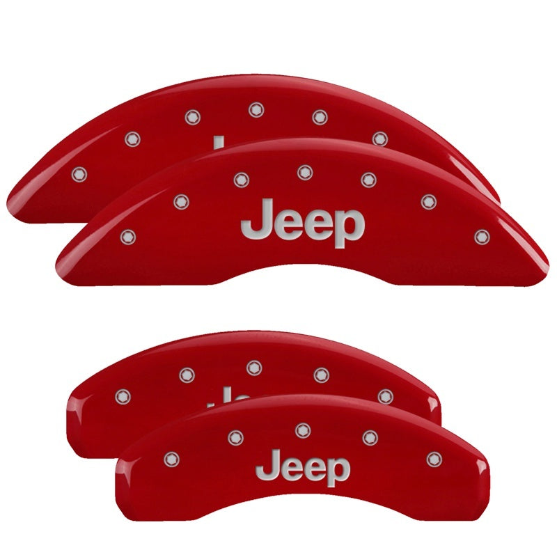 MGP 42023SJEPRD 4 Caliper Covers Engraved Front Rear JEEP Logo Engraved Red Finish Silver Characters