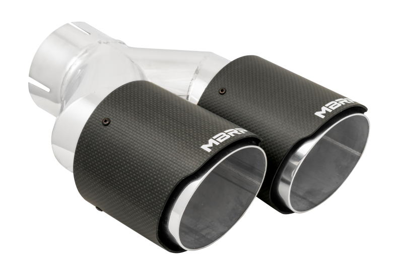 MBRP T5183CF 3in ID / Dual 4in OD Out Staggered L 9.37in / R 9.87in Dual Wall Carbon Fiber Univ Exhaust Tip