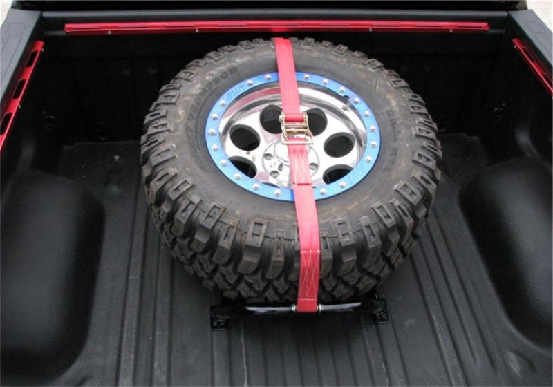 N-Fab BM1TCRD Bed Mounted Tire Carrier Universal - Gloss Black - Red Strap