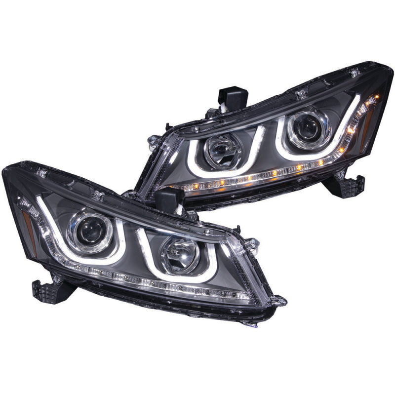 ANZO 121483 2008-2012 Honda Accord Projector Headlights w/ U-Bar Black