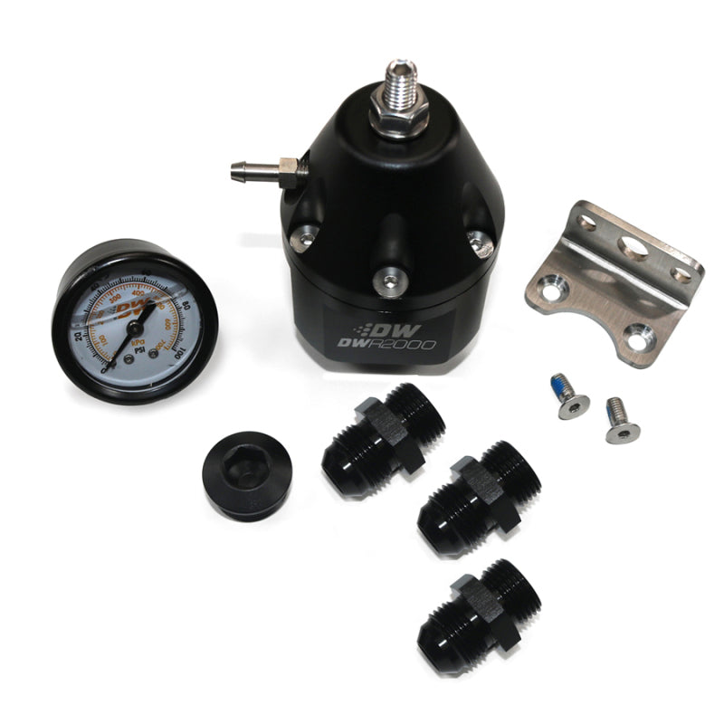 DeatschWerks 6-2000-FRB-108 DWR2000 AFPR + Pressure Gauge + 10AN & 8AN Fittings - Anodized Black