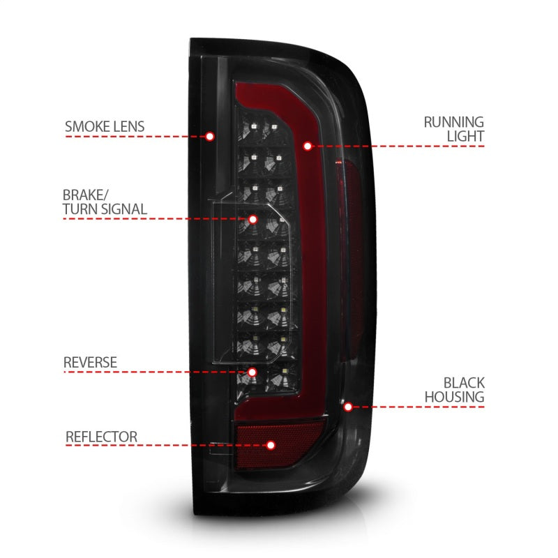 ANZO 311433 15-21 Chevrolet Colorado Full LED Tail Lights w/ Red Lightbar Black Housing Smoke Lens