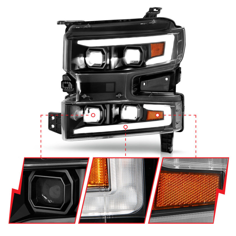 ANZO 111566-R 19-22 Chevrolet Silverado 1500 LED Proj HL w/Lgt Bar SwBk Seq. Blk w/In. Light - Passenger Side