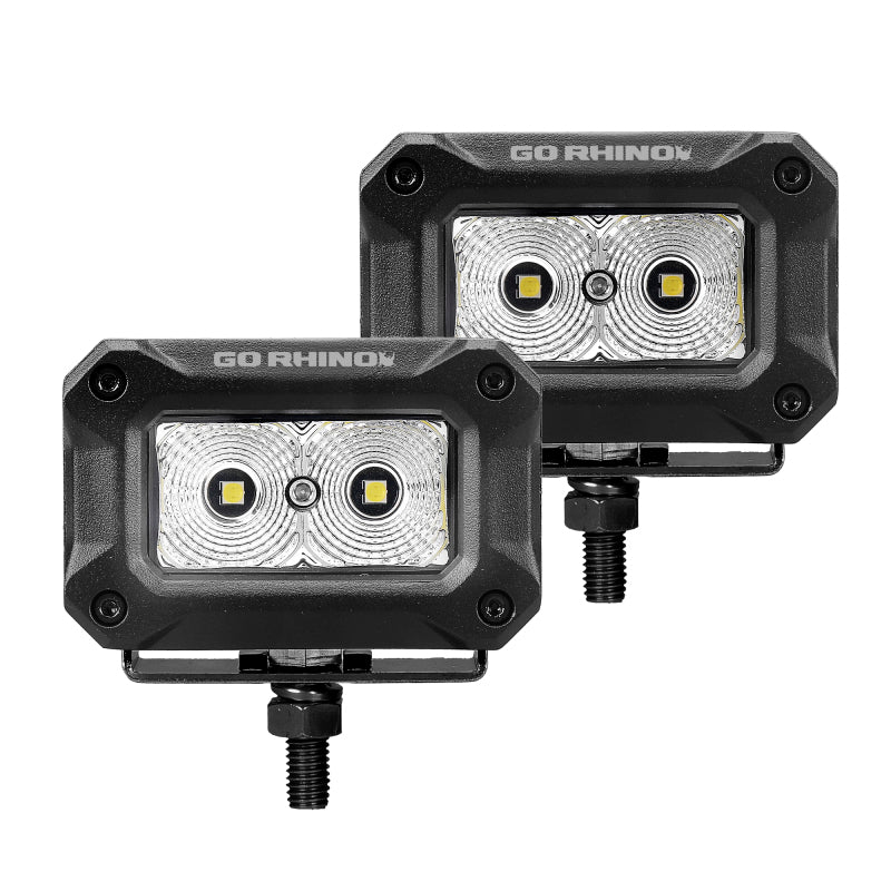 Go Rhino 751003023FBS Xplor Bright Series Rectangle LED Flood Light Kit (Surface/Thread Std Mnt) 3x2 - Blk (Pair)