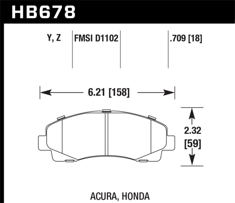 Hawk Performance HB678Z.709 Hawk 2006-11 Honda Ridgeline Street Performance Ceramic Front Brake Pads