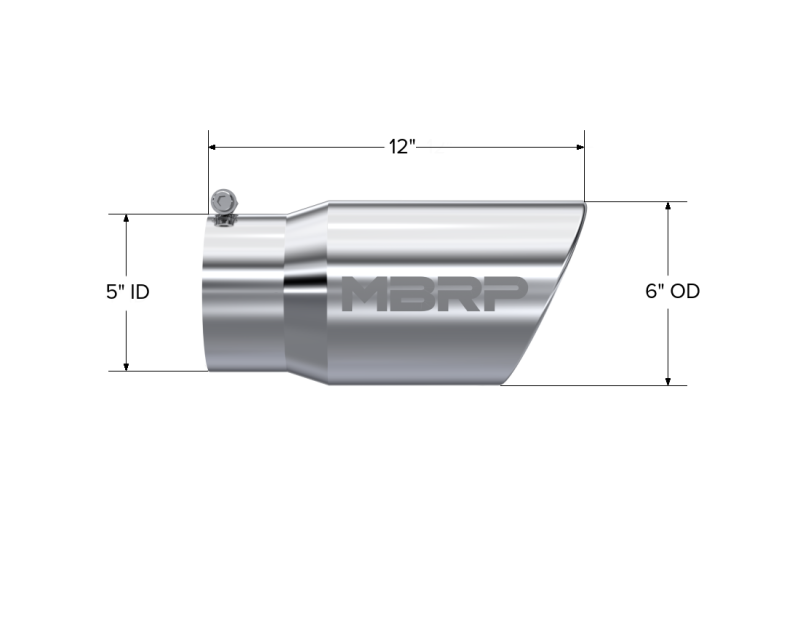 MBRP T5075 Universal Tip 6 O.D. Angled Rolled End 5 inlet 12 length