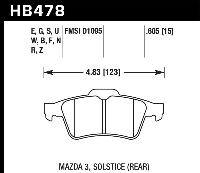 Hawk Performance HB478B.605 Hawk 2007-2010 Chevrolet Cobalt SS (With Brembo Brakes) HPS 5.0 Rear Brake Pads