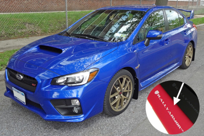 Rally Armor MF32-UR-RD/WH 15-21 Subaru WRX/STI (Sedan ONLY) Red UR Mud Flap w/ White Logo