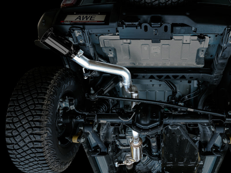 AWE Tuning 3015-23789 2021+ Ford Bronco 0FG Single Rear Exit Exhaust w/Diamond Black Tip & Bash Guard