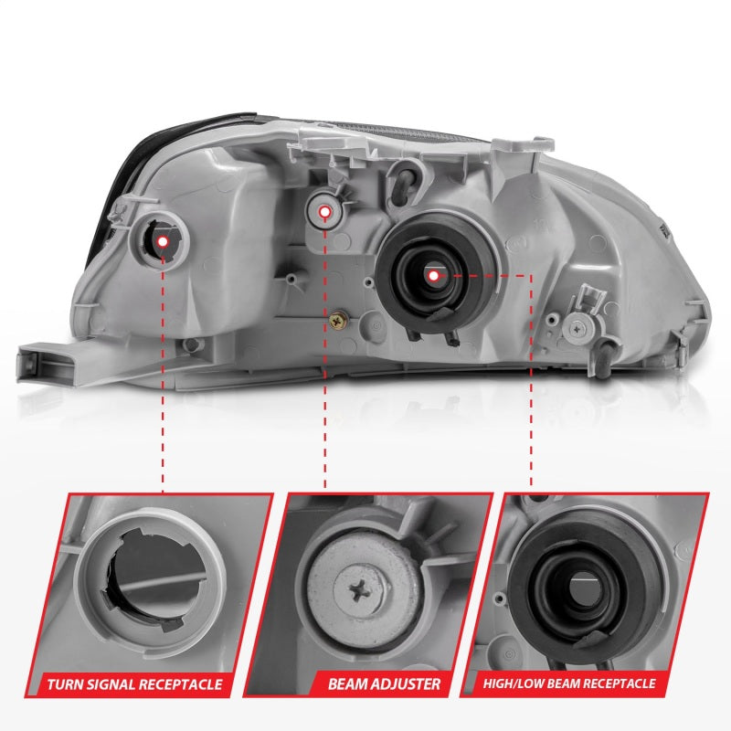 ANZO 121070 1999-2000 Honda Civic Crystal Headlights Black