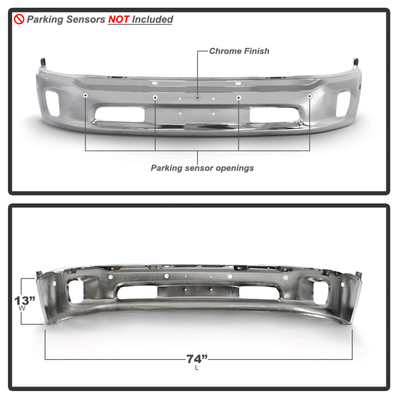 SPYDER 9948497 Spyder Dodge RAM 1500 14-18 Bottom w/Sensor w/Fog Light Hole Front Bumper - Chrome (OEM 68160857AA)