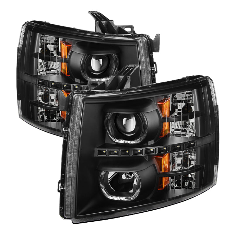 SPYDER 9032189 Xtune Chevy Silverado 1500/2500/3500 07-13 LED Halo Projector Headlights Black PRO-JH-CSIL07-CFB-BK