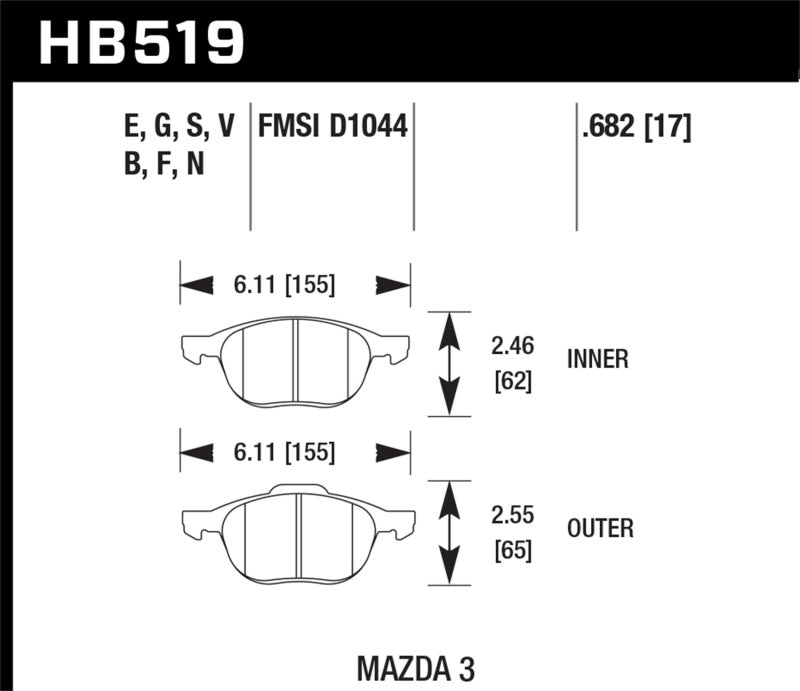 Hawk Performance HB519F.682 Hawk HPS 08-09 Mazda 3 / Ford/ Volvo HPS Street Front Brake Pads