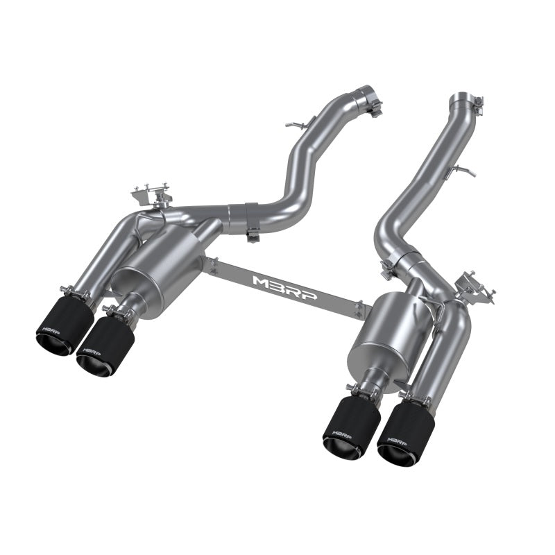 MBRP S45023CF 18-22 BMW M2 Competition 3.0L T304 SS 3in Resonator-Back Exhaust Quad Rear w/ Carbon Fiber Tips