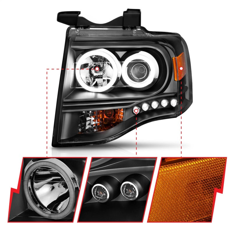 ANZO 111113 2007-2014 Ford Expedition Projector Headlights w/ Halo Black