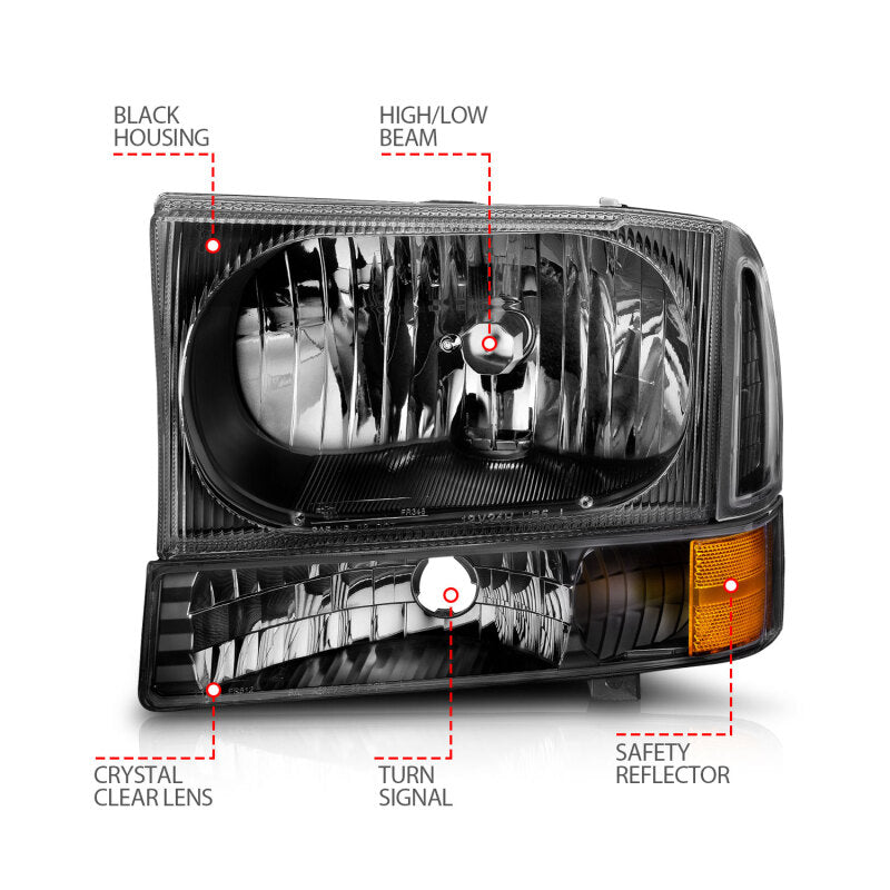 ANZO 111080 2000-2004 Ford Excursion Crystal Headlights Black
