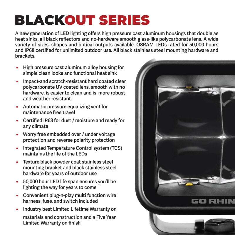 Go Rhino 750400321FCF Xplor Blackout Series Cube LED Flood Light Kit (Flush Mount) 3x3 - Blk (Pair)