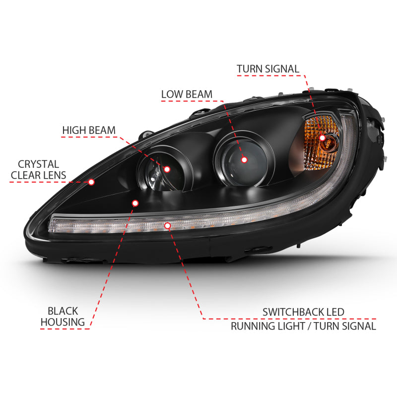 ANZO 121553 2005-2013 Chevy Corvette Projector Plank Style Switchback H.L. Black Amber