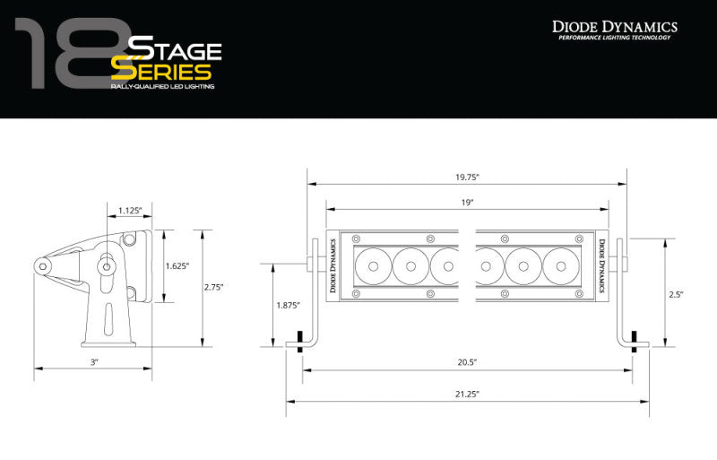 Diode Dynamics DD5052 18 In LED Light Bar Single Row Straight - Amber Combo Each Stage Series