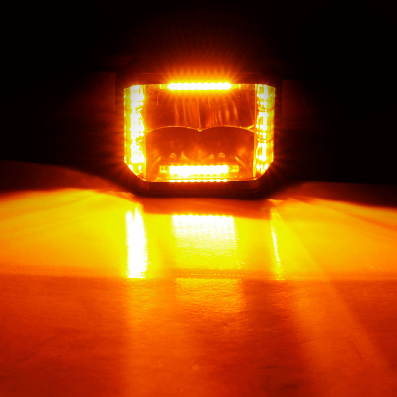 Go Rhino 750700322SCS Xplor Blackout Combo Series Cube Sideline LED Spot Lights w/ Amber 4x3 - Blk (Pair)