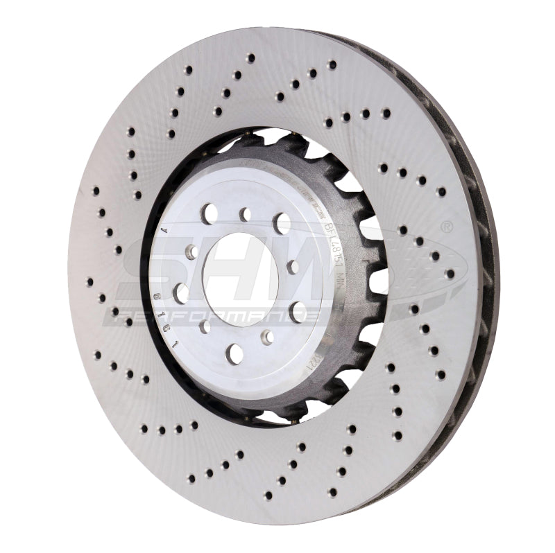 SHW Performance BFL48151 SHW 13-16 BMW M5 4.4L Left Front Cross-Drilled Lightweight Brake Rotor (34112284101)