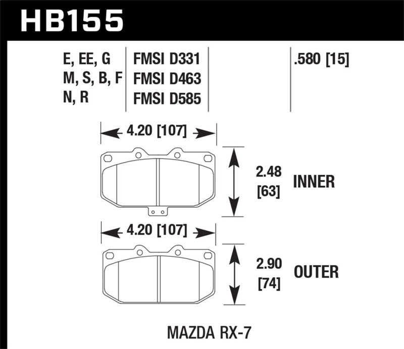 Hawk Performance HB155B.580 Hawk 1990-1990 Mazda RX-7 GXL (w/Elec Adjust Susp) HPS 5.0 Front Brake Pads