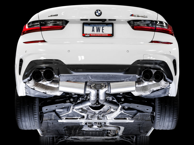 AWE Tuning 3015-43156 2019+ BMW M340i (G20) Non-Resonated Touring Edition Exhaust - Quad Diamond Black Tips
