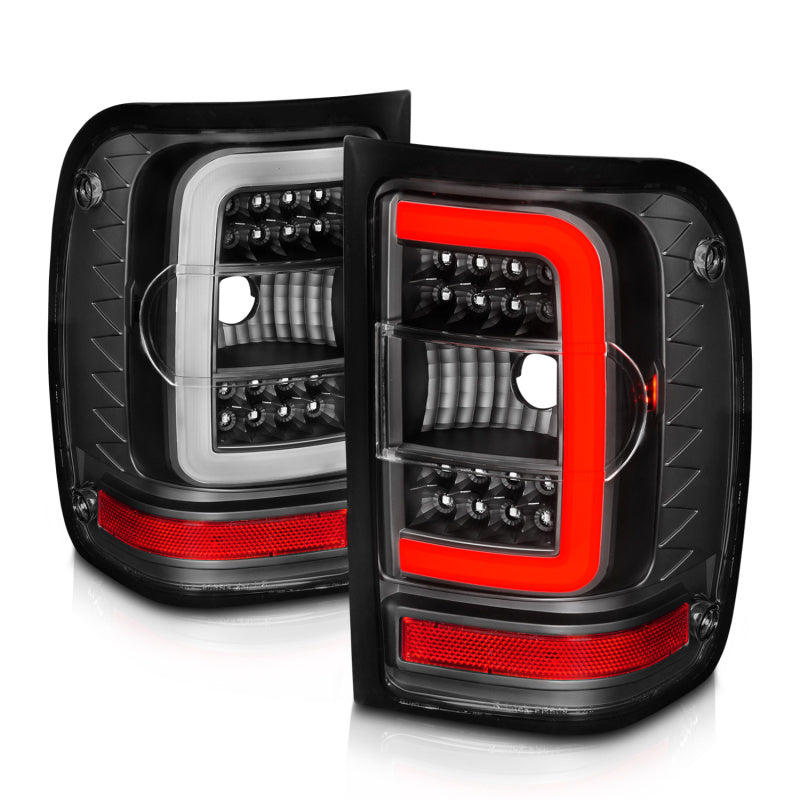 ANZO 311390 2001-2011 Ford Ranger LED Tail Lights w/ Light Bar Black Housing Clear Lens