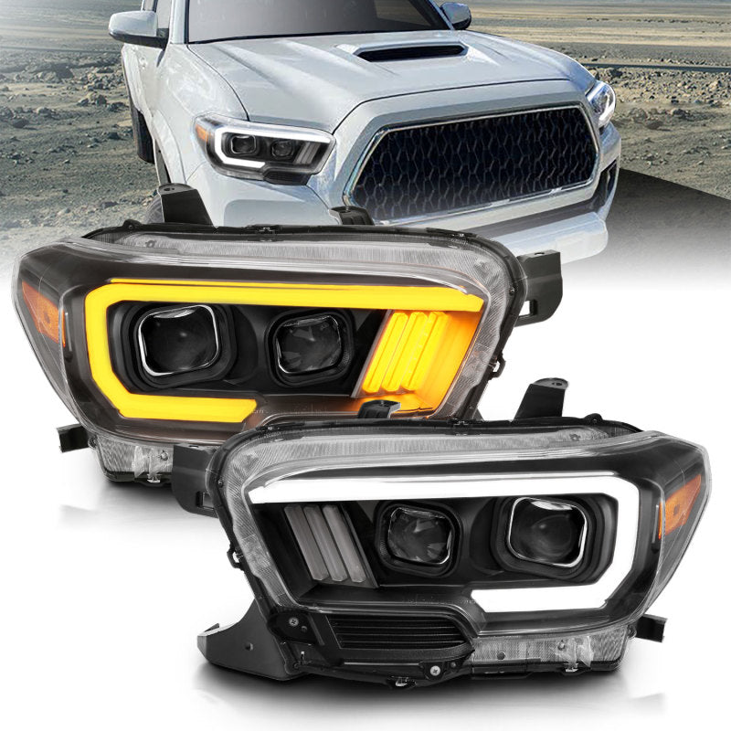 ANZO 111396 2016-2017 Toyota Tacoma Projector Headlights w/ Plank Style Switchback Black w/ Amber