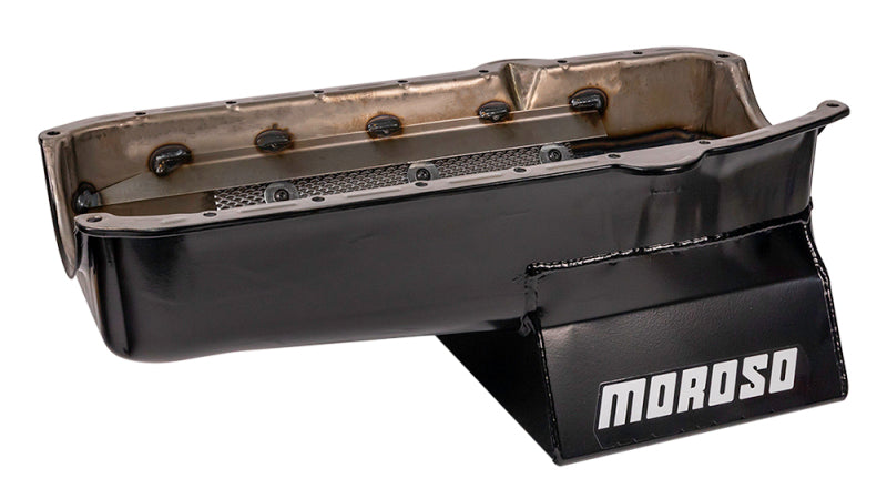 Moroso 20201 80-85 Chevrolet SBC (w/Passenger Side Dipstick) Wet Sump 7qt 8.25in Steel Oil Pan - Black