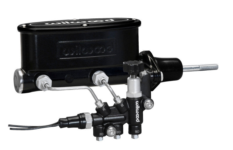 Wilwood 261-13271-BK HV Tandem M/C Kit w L/H Bracket & Prop Valve - 7/8in Bore Black-W/Pushrod