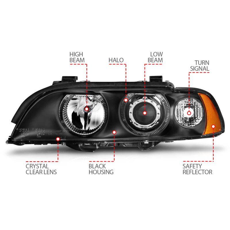 ANZO 121017 1997-2001 BMW 5 Series Projector Headlights w/ Halo Black