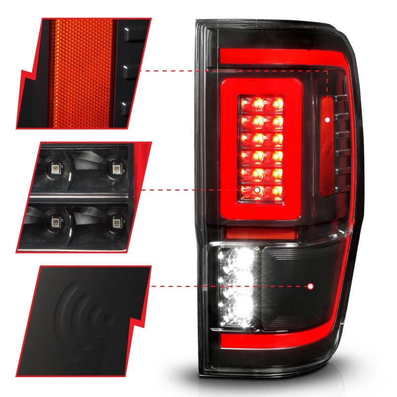 ANZO 311446 19-22 Ford Ranger Full LED Taillights w/ Lightbar Sequential Signal Black Housing/Clear Lens