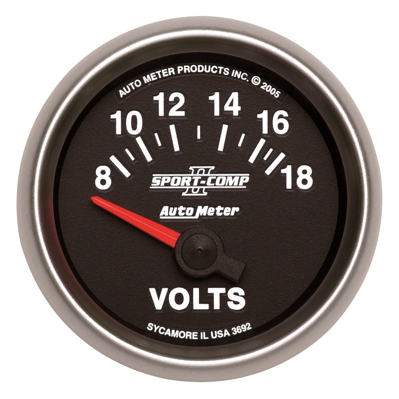 AutoMeter 3692 Autometer Sport-Comp II 52mm 8-18 Volt Short Sweep Electronic Voltmeter