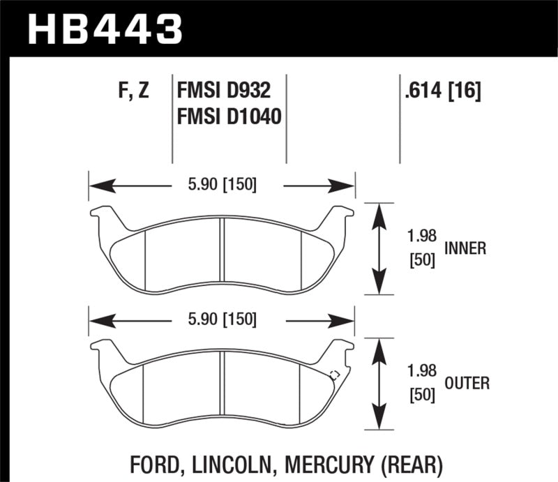 Hawk Performance HB443F.614 Hawk HPS Street Brake Pads