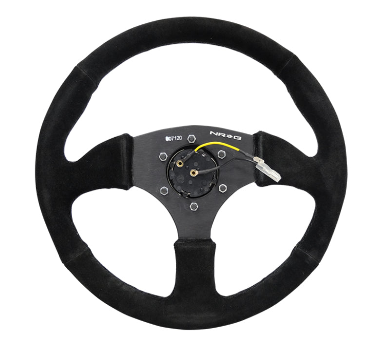 NRG RST-023MB-S Reinforced Steering Wheel (350mm / 2.5in. Deep) Blk Suede Comfort Grip w/5mm Matte Blk Spokes