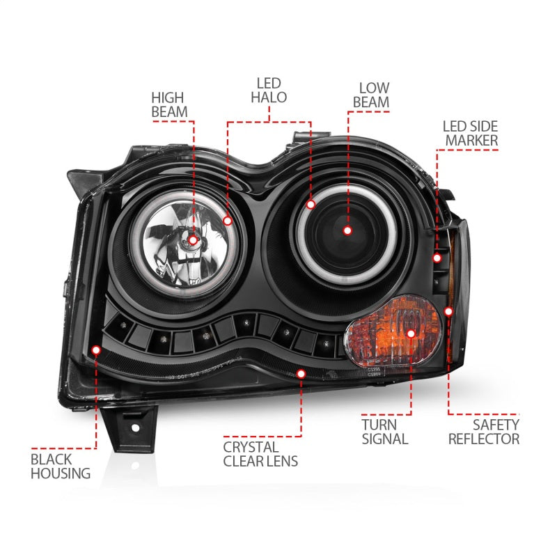 ANZO 111213 2008-2010 Jeep Grand Cherokee Projector Headlights w/ Halo Black (CCFL)