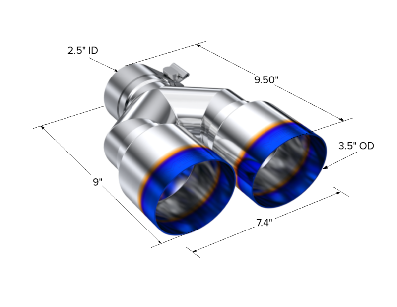 MBRP T5171BE Burnt End Tip 2.5 ID, Dual 3.5 OD Out, 9.5 length, Single wall 304 Stainless Steel