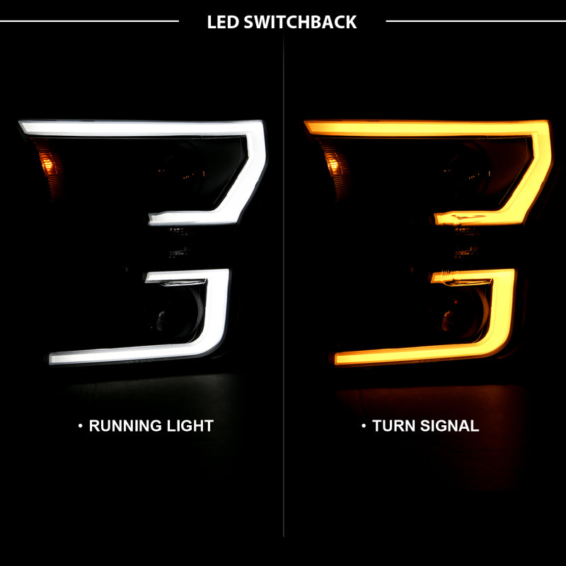 ANZO 111357 2015-2017 Ford F-150 Projector Headlights w/ Plank Style Switchback Black w/ Amber
