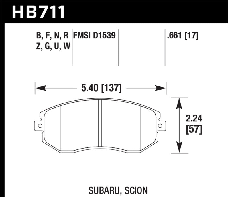 Hawk Performance HB711G.661 Hawk 13 Subaru BRZ/13 Legacy 2.5i / 13 Scion FR-S DTC-60 Front Race Brake Pads