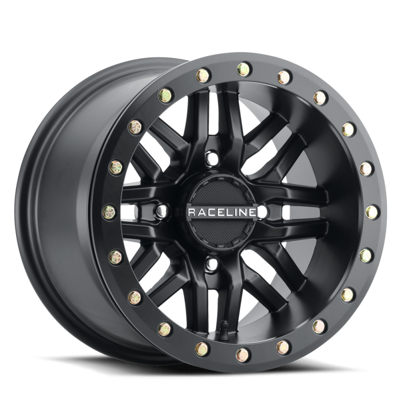 Raceline A91B-57056-52 A91B Ryno 15x7in / 4x156 BP / 10mm Offset / 132.5mm Bore - Satin Black Beadlock Wheel
