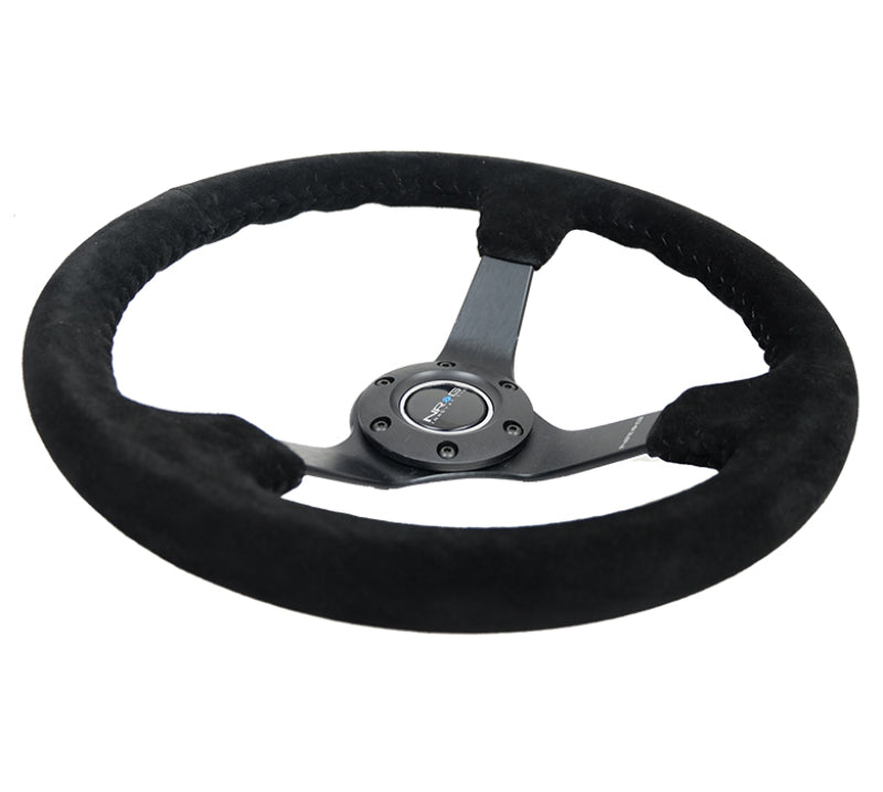 NRG RST-036MB-S-BK Reinforced Steering Wheel (350mm / 3in. Deep) Blk Suede/Blk Bball Stitch w/5mm Matte Black Spoke