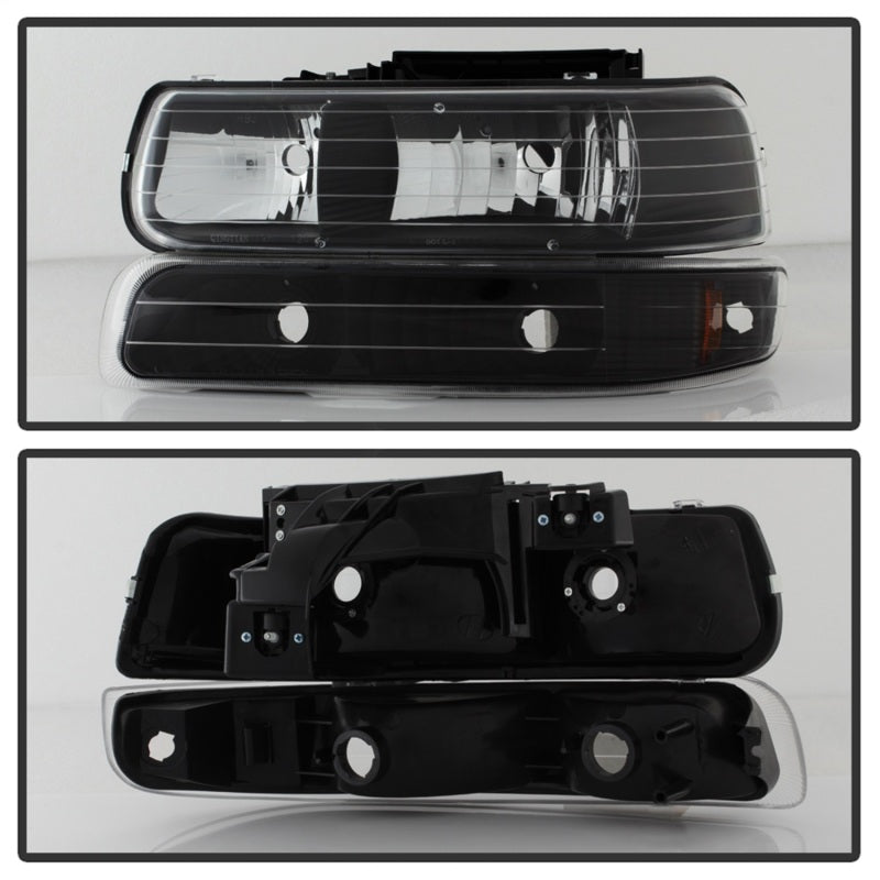 SPYDER 5064219 xTune Chevy Tahoe 00-06 Amber Crystal Headlights w/ Bumper Lights Black HD-JH-CSIL99-SET-AM-BK