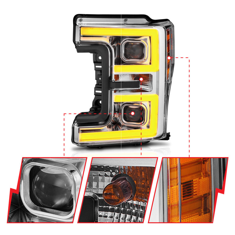 ANZO 111389 LED Headlights 17-18 Ford F-250 Super Duty Plank-Style L.E.D. Headlight Chrome (Pair)
