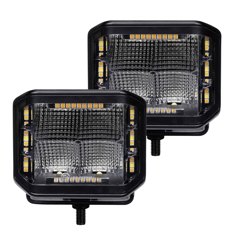 Go Rhino 750700322FCS Xplor Blackout Combo Series Cube Sideline LED Flood Lights w/Amber 4x3 - Blk (Pair)