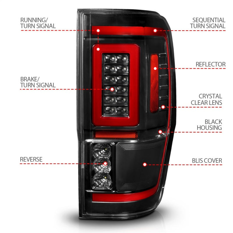 ANZO 311446 19-22 Ford Ranger Full LED Taillights w/ Lightbar Sequential Signal Black Housing/Clear Lens
