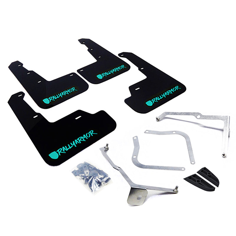 Rally Armor MF32-UR-BLK/TL-X 15-21 Subaru WRX/STI (Sedan ONLY) Black UR Mud Flap w/ Teal Altered Font Logo