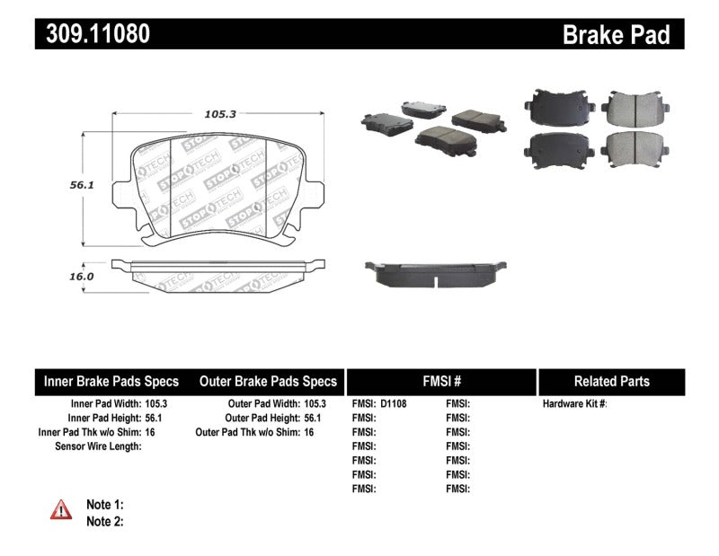Stoptech 309.11080 StopTech Performance 06-09 Audi A3 / 05-09 Audi A4/A6 / 08-09 Audi TT / 06-09 VW GTI / 06-09 Jetta